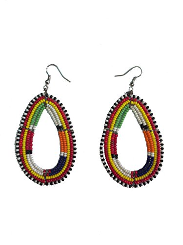 Pendientes para mujer con cuentas colgantes tipo lágrima abiertos Multicolor Masai Sisi Colección Mbili