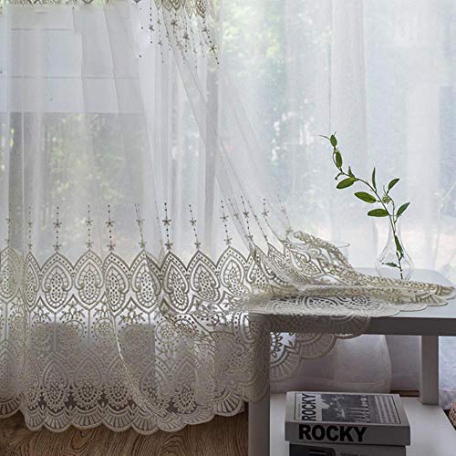 PENVEAT Delicate Embroidered Tulle Curtains For Living Room Luxury White Sheer Volie Window Curtain for Bedroom Lace Cortina para Sala,Embroidered Tulle,W100cm x H200cm,Tape for Hooks