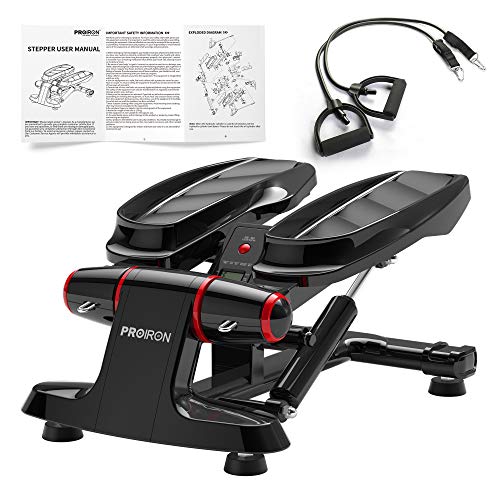 PROIRON Stepper con Pantalla Multifuncional y Cintas de Entrenamiento-Máquina de Step para Hacer Ejercicio de gluteos y Cardio (Negro)