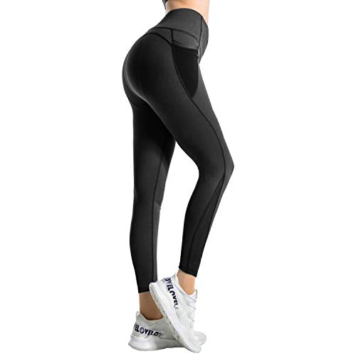 RaMokey Leggings Mujer Pantalón Deportivo Cintura Alta con Bolsillos Leggings Mallas para Yoga Pilates Running Fitness y Ejercicio Negro M