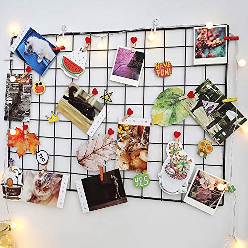 Rejilla de Hierro Foto Decoración de la Pared, Estante Decorativo de Hierro,Paneles de Rejilla, multifunción Estantería Grid Wall,Decoración Pared,Tablero Memo 40cm x 40cm