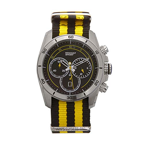 Renault Sport – Reloj Chrono Pilote – Hombre – Analógico Cuarzo Cronógrafo – Correa de nailon negro y amarillo