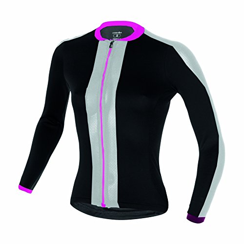 rh+ Spirit W LS, Camiseta para Mujer, Mujer, ECD0560 998M, Nero/Fluo Rosa/Bianco, Medium