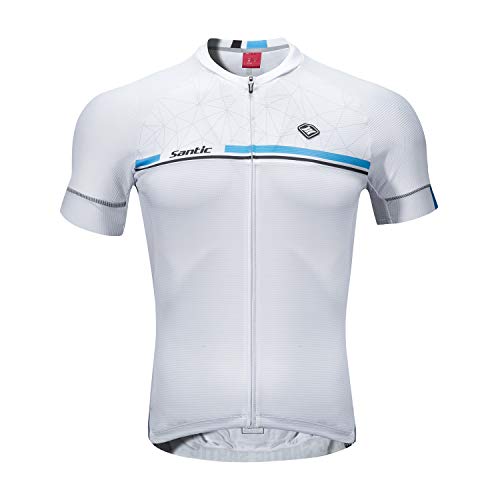 Santic Maillot Ciclismo Hombre Verano Maillot Bicicleta Montaña Bike MTB Camiseta con Mangas Cortas Blanco EU XL