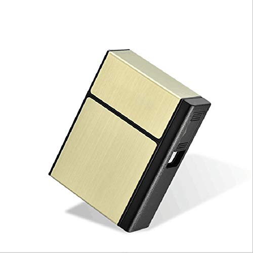 SATSAT Estuche De Metal 2 En 1 para Cigarrillos + Encendedor ElectróNico, Encendedor De Cigarrillos USB PortáTil, Contiene 20 Piezas De Cigarrillos, Regalos Creativos para Hombres, Paquete De 2,Gold