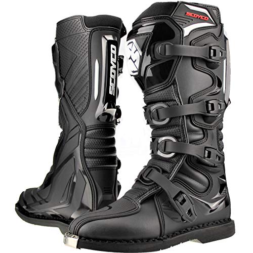 Scoyco Motocross Boots for Adults Quad Dirt Bike ATV Enduro Track Racing Off Road Sports MX Boots in Black - EU 46 / US 12 / UK 11