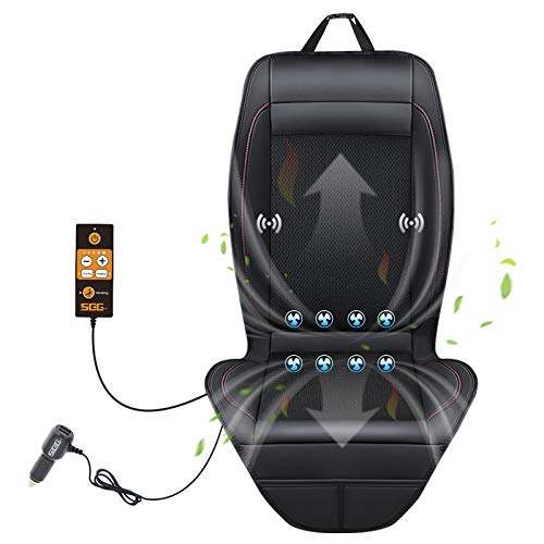 SEG Direct 3-in-1 Car Smart Seat Cojín Masaje vibratorio para Conducir, Adaptador Universal de Voltaje de Salida de 12V con 5 Niveles Ajustables - Negro