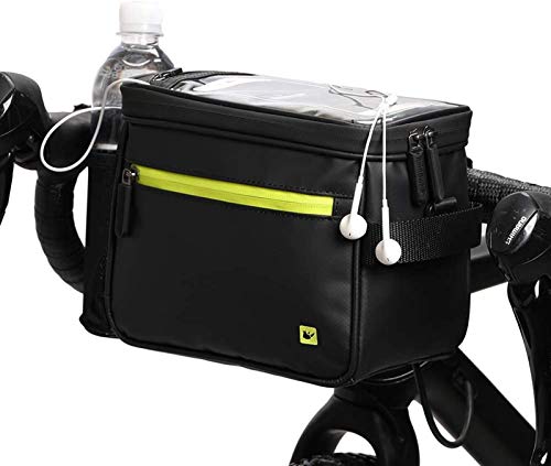 Selighting Impermeable Bolsa de Manillar de Bicicletas de Carretera y de Montaña para Ciclismo, Incluye Correa para el Hombro Extraíble y Cubierta para la Lluvia (Negro con Verde)