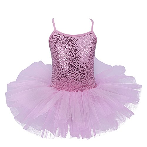 TiaoBug Niñas Maillots de Danza Ballet Vestido con Lentejuelas para Fiestas Leotardo Algodón con Tutú Infántil con Braga Interior para Niños 2-14 Años Rosa A 2-3 años