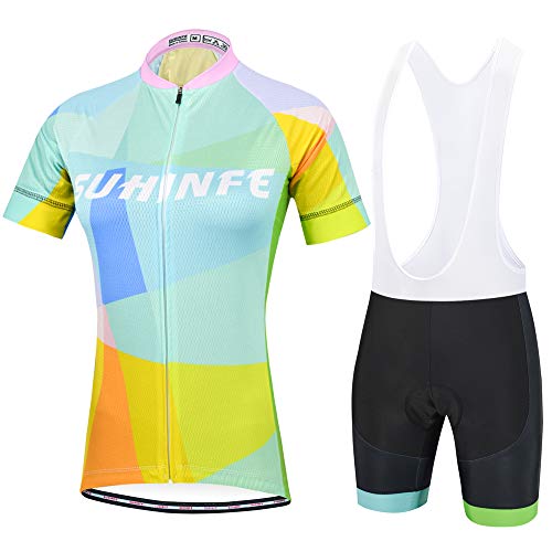 Traje Ciclismo Mujer Verano, Transpirable y elástico Maillot Ciclismo y Pantalon para MTB, Ropa Ciclismo para Bicicleta de Carretera, Azul Claro, M