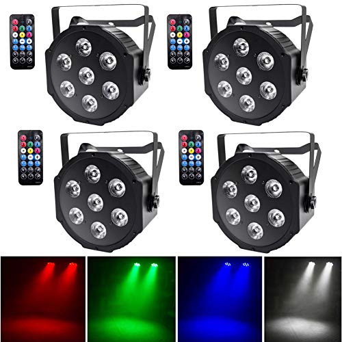 UKing 4pcs Foco LED Luces de Escenario RGBW 7 Leds DMX Iluminacion con Sonido Activado Control Remoto Luz de Escenario 8 Modos para DJ Discoteca Boda Navidad Bar