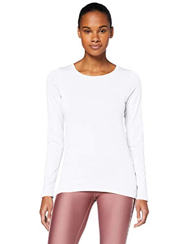 Under Armour UA HG Armour Long Sleeve, ligera camiseta deportiva, camiseta de manga larga mujer, Blanco, M