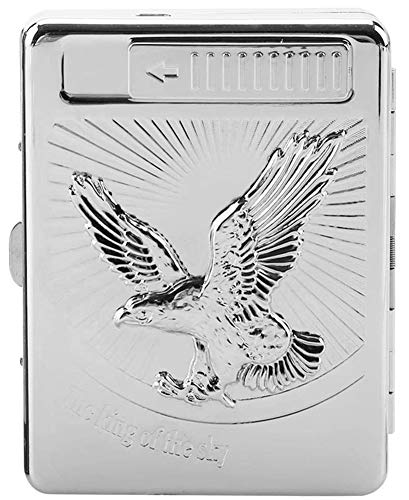 VIY 2 en 1 Caja de Cigarrillos de Metal, con Encendedor Recargable, USB Cigarrillo Eléctrico Encendedor, para 20 Cigarrillos, para Regalos de Cumpleaños (Silver Eagle)