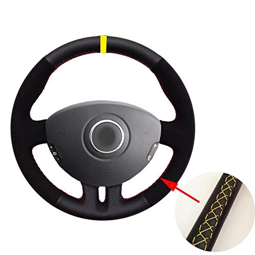 VNASKH Funda para Volante de Coche con Marcador Rojo de Gamuza Negra de Cuero, para Renault Clio 3 2005-2013 Clio 3 RS 2005-2013