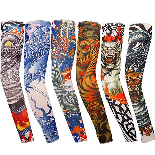 Vordas Mangas Tatuadas, 6PCS Tatuajes Temporales Brazo Medias Falso Tatuaje Temporal Mangas, Ideal para Fiestas de Disfraces (D)