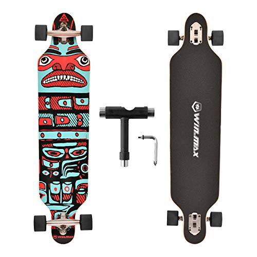 WIN.MAX Monopatín longboard de 7 capas de madera de arce Cruiser con rodamientos ABEC-11 y herramienta en T (Haida).