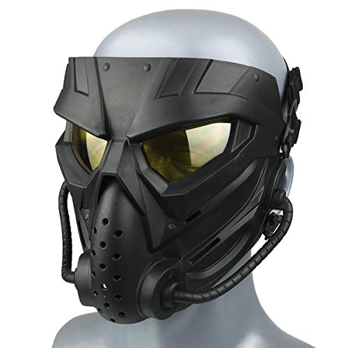 Wwman cara completa paintball airsoft máscara, CS Cosplay máscara facial táctica resistente al desgaste con gafas antivaho, para adultos y jóvenes Halloween (WWZL3-BK-Y)