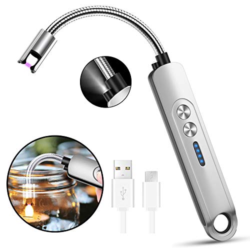 XIMU Mechero Electrico, Encendedor Electrico USB Mechero Recargable y Resistente al Viento, Mechero de Plasma sin Gas con USB Cable Control Tactil Portátil para Cigarrillo/Vela (Plata)