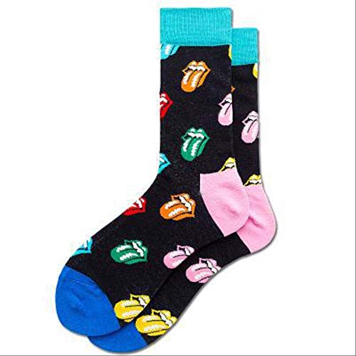 XWASOCK 6 Pares/Lote Autum and Winder Men's Cotton Fun Cartoon Casual Calcetines Funny Colorful Long Socks 41-46 EU Sky Blue