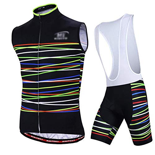 YLL Maillot De Ciclismo + Babero Corto Hombre Sin Mangas Ropa De Ciclismo Acolchado Equipo Conjunto para Bicicleta MTB Shorts Deportivos O Tirantes Verano Transpirable Cómodo,XL