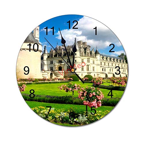 Yyone Decorative Wall Clock Silent Non Ticking Castle with Garden Lovely Sunny Nice Grass Round Wall Clock 12'' For Room, Office, Kitchen Home Decor