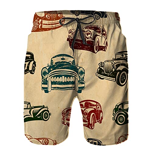 YZBEDSET Bañador De para Hombre Pantalones Playa Shorts, 1950s, Coches Antiguos, Retro, 1960s, Abstracto, Antiguo, automóvil, automotor Secado Rápido Ligero Baño Cortos XL