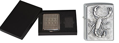 Zippo 15470 Mechero de Scorpion Escudo Plus Estuche para Paquete de Cigarrillos de Regalo Set, Special Edition 2016, número de artículo 1.330.006.3 Cromo Cepillado