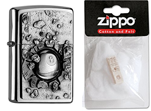 Zippo 15487 con diseño de Escudo Plus de Repuesto de la Mechero de Forma de Bola de Billar, de algodón, de la colección 2016, Número de Artículo, 2.004.738.2, Colour Cromo Cepillado