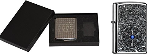 Zippo 17115 Star Blue Center en Estuche de Cigarrillos Regalo Set/Cigarette Case Gift Set Mechero, Cromo, Plata, 15 x 10 x 5 cm