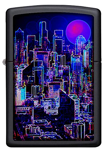 Zippo Cyberpunk Design 60005348 - Mechero de Gasolina Recargable en Caja de Regalo, Color Negro Mate