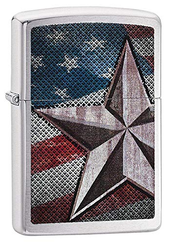 Zippo Retro Star - Mechero de Bolsillo Resistente al Viento, Cromo Cepillado