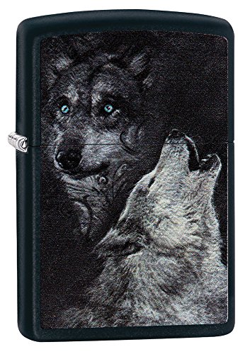 Zippo Wolf - Mechero de Gasolina, latón, Negro Mate, 1 x 6 x 6 cm