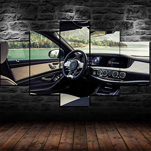 183Tdfc Coche Interior Clase Mercedes Impresiones En Lienzo 5 Piezas De Arte De Pared HD Sala De Estar Familiar Moderna Decoración del Hogar Pintura Cartel Regalos Marco-150 * 80Cm