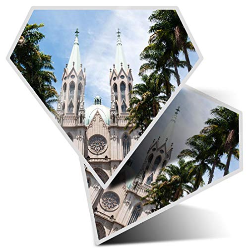 2 pegatinas de diamante de 7,5 cm – Catedral de São Paulo Brasil Divertidas calcomanías para ordenadores portátiles, tabletas, equipaje, chatarra, neveras, regalo fresco # 16210