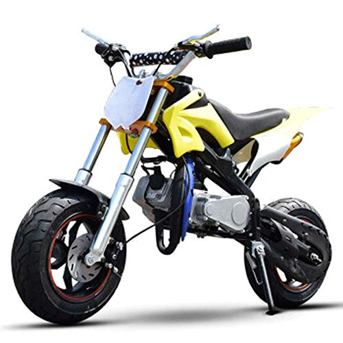 90GJ Scooter de Cross Country 2 Tiempos 49cc Arranque Manual para niños Adultos Gasolina Combustible Todoterreno pequeño Deportivo Amarillo