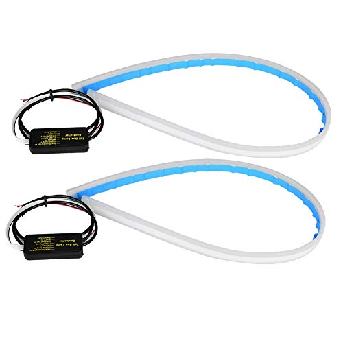 Akozon Tira de luz de señal de giro 2pcs 60cm Coche azul Tira de luz LED flexible impermeable Módulos de luz diurna 500LM