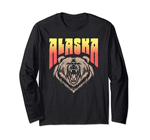 Alaska Roaring Grizzly Bear Face Illustration Vintage Retro Manga Larga