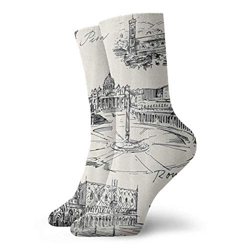 AORSTAR Calcetines de compresi¨®n Socks Breathable Venice Rome Florence Pisa Crew Sock Exotic Modern Women & Men Printed Sport Athletic Socks 11.8in