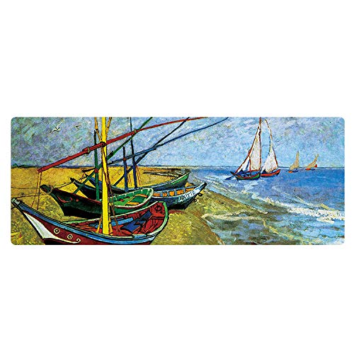 Artiste peinture à l'huile grand tapis de souris en caoutchouc personnalité paysage personnel personnalisé tapis de souris bord de mer bateau 15.7X35.4X0 .16 in