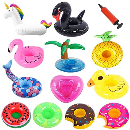 ASYBHYY 12 Pcs Posavasos Hinchable de Flotador Unicornio & Flamingo con Bomba Colchonetas y Flotante Juguetes de Piscina Ocio Agua Diversión Juguetes Niños Adultos