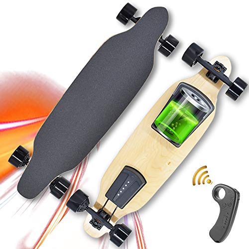 AUNLPB Monopatín eléctrico Longboard con Mando a Distancia, 21.7 mph Top Speed ​​eléctrica Longboard, 15.5 Millas Alcance máximo, 600W Dual Motors, 8 Capas de Arce Longboard