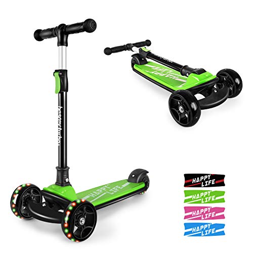 besrey Monopatin Niños de 3-8 años, Patinete Plegable de 3 Ruedas para niños y niñas con LED, Altura Regulable,Azul …