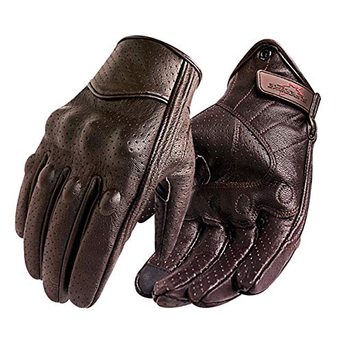 Bruce Dillon Guantes de Moto con Pantalla táctil de Cuero Guantes de Cuero para Caballero Guantes de Ciclismo de competición - Marrón Perforado XMX