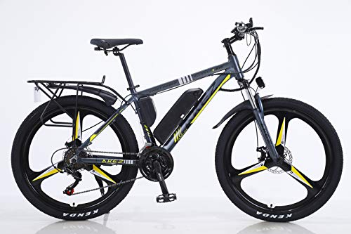 BWJL Bicicletas eléctricas para los Adultos, en Bicicletas de aleación de magnesio Ebikes de Tierra, 26"batería extraíble 350W 36V 13Ah Litio-Ion Ebike Montaña Hombres,Amarillo,13Ah80Km