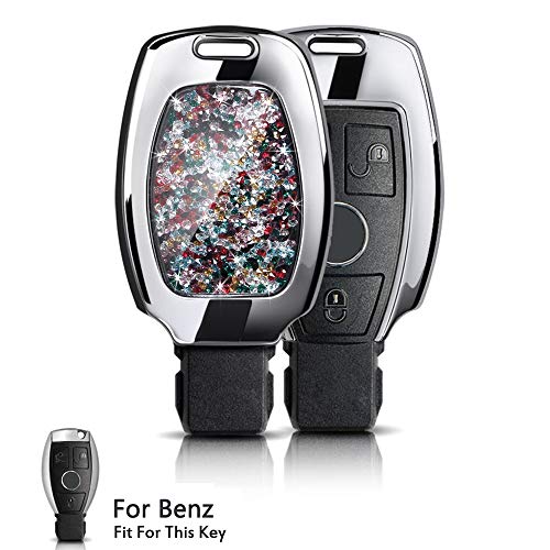 Carcasa de lujo para llavero con mando a distancia para Mercedes-Benz A B C R G E S clase GLK CLA GLA CLS SLK W210 W211 W205 W251 2/3 botones Bling Smart Key Entrada sin llave (plata)