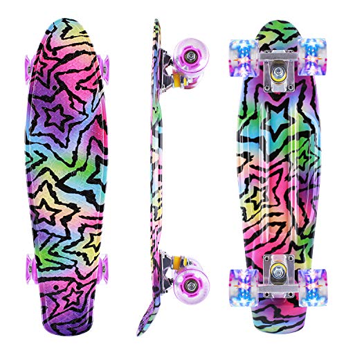 Caroma Skateboards para Principiantes, Mini monopatín de Crucero Completo de 22 Pulgadas con Ruedas con luz LED para niños, Adolescentes, niñas y niños (Púrpura)