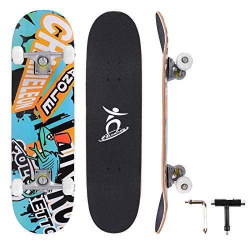 Colmanda Completo Skateboard para Principiantes, 79 x 20 cm Tabla de Skateboard, 7 Capas Monopatín de Madera de Arce con Rodamientos ABEC-7, Monopatín Completo para Adolescentes Adultos Niñas Niños