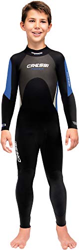 Cressi Morea Jr Monopiece Wetsuit 3mm Traje de Buceo Neopreno, Unisex-Youth, Negro/Azul/Gris, XS (6/7 años)