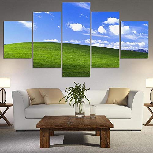 Cuadro en Lienzo 5 Pieza impresión Lienzo artística Pintura Diseño Cuadro Moderno Pared gráfica Bliss Windows XP Landscape Enmarcado