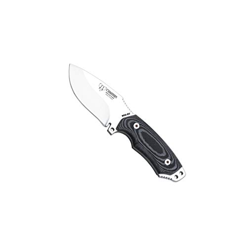 Cudeman Cuchillo 115-B Mini Boina Verde Hoja de Acero Böhler N-695 de 9 cm empuñadura de micarta Negra de 10 cm Funda de Cuero para Caza, Pesca, Supervivencia y bushcraft + Portabotellas Regalo